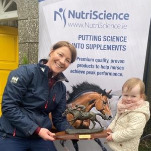 Louise and Aria Codd with the William Codd Perpetual Trophy for the winner of the TB class at the Stepping Stones League, sponsored by NutriScience.